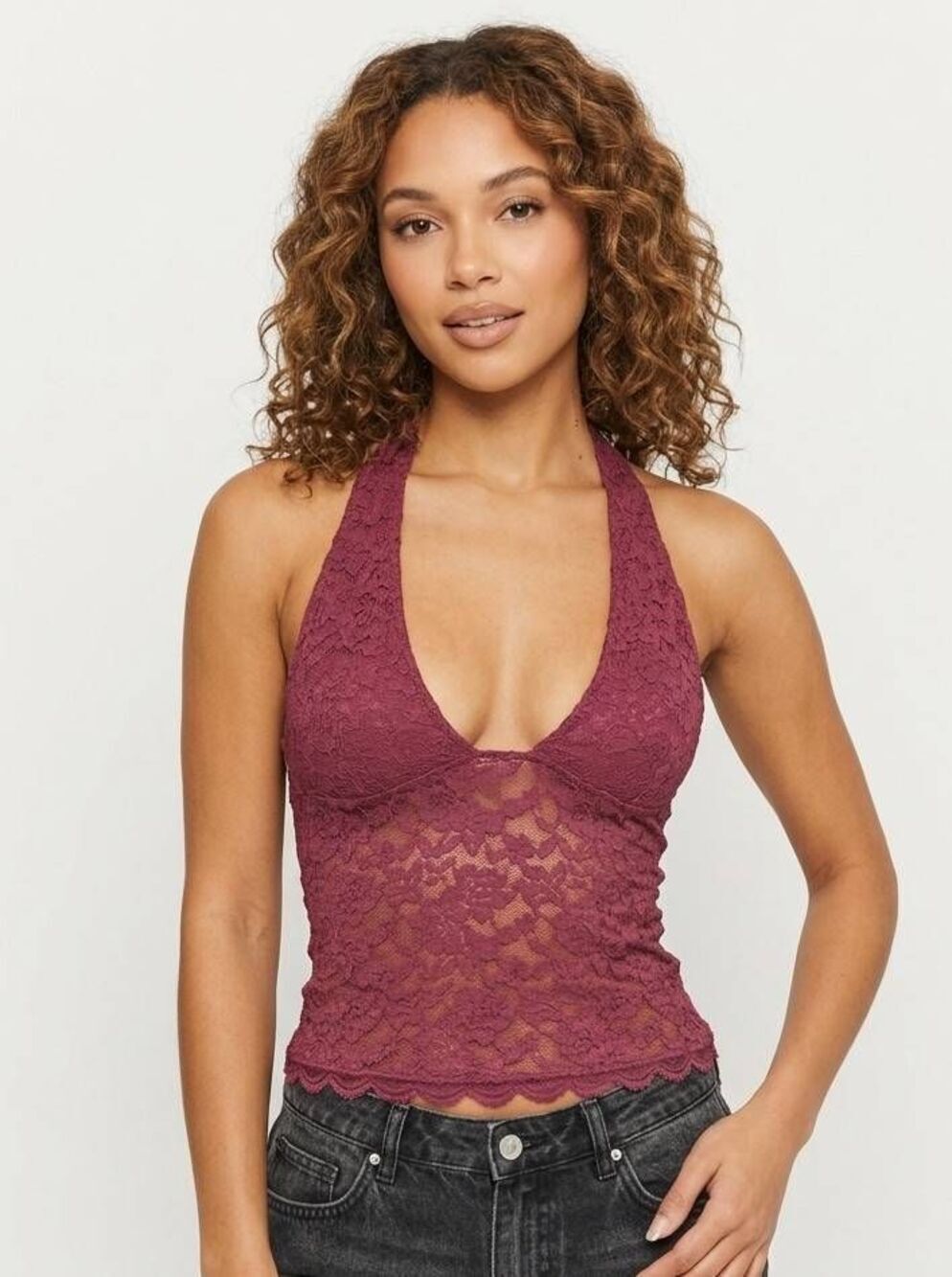 🔸️NWOT Fuchsia Lace Halter Neck Sleeveless Top Medium